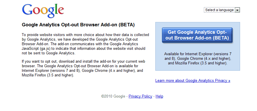 Google Analytics Blocking Browser Add-On Google Analytics Blocking Browser Add-On
